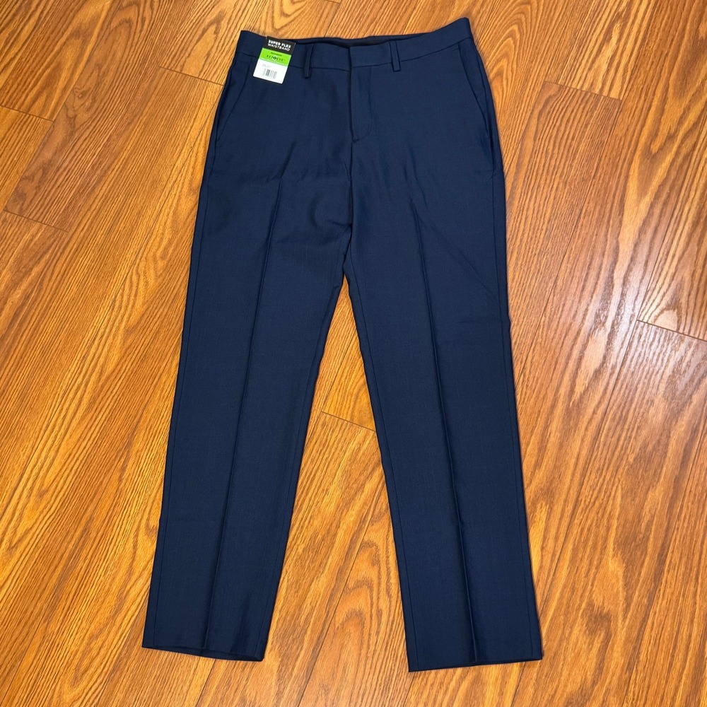Haggar Mens Super Flex Waistband Dress Pants Blue 30x30 Repreve NWT